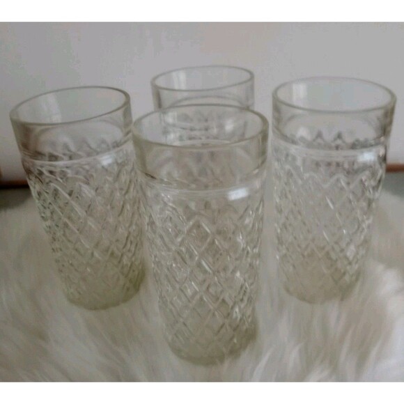 Set Of 4 VTG Anchor Hocking Quilted Diamond Iced Tea Glass Tumblers Coolers 6” - Picture 1 of 6